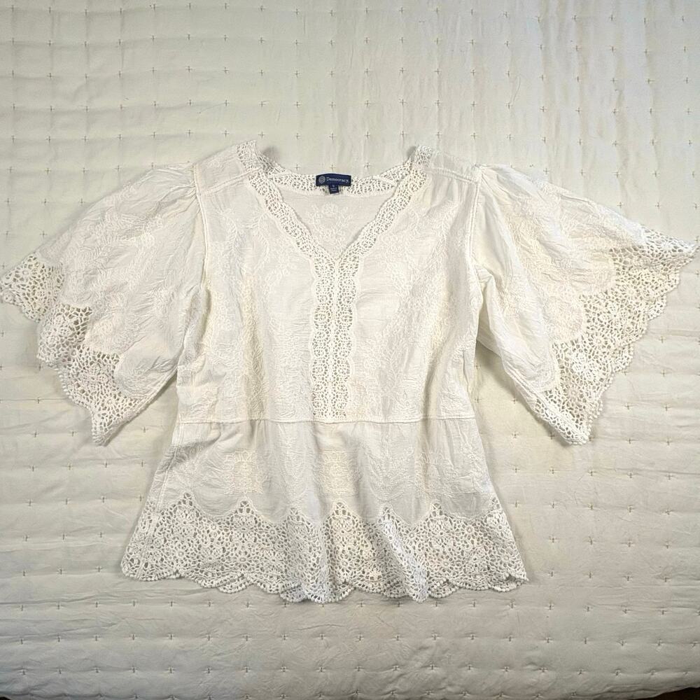 Democracy Embroidered Lace Top Women's S White Fairy Festival Boho - Picture 5 of 14